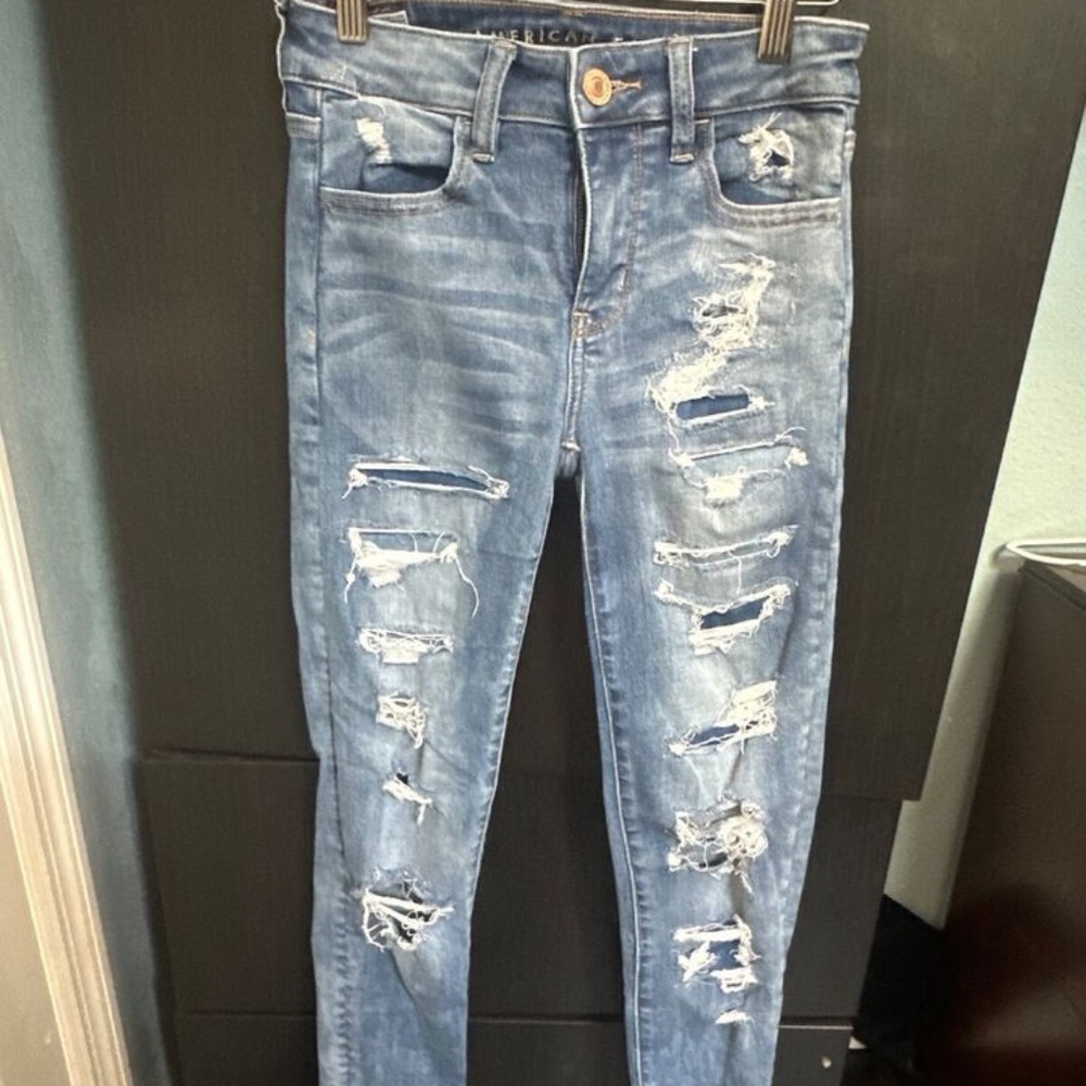 AEO American Eagle Women's Size 0 Regular Destroyed Hi-Rise Jeggings Jeans